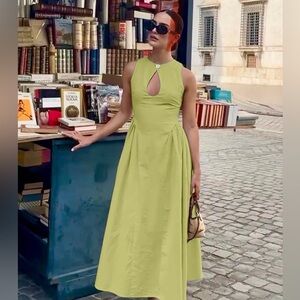 Commense Cotton & Linen Pleated Cutout Long Dress Size Large